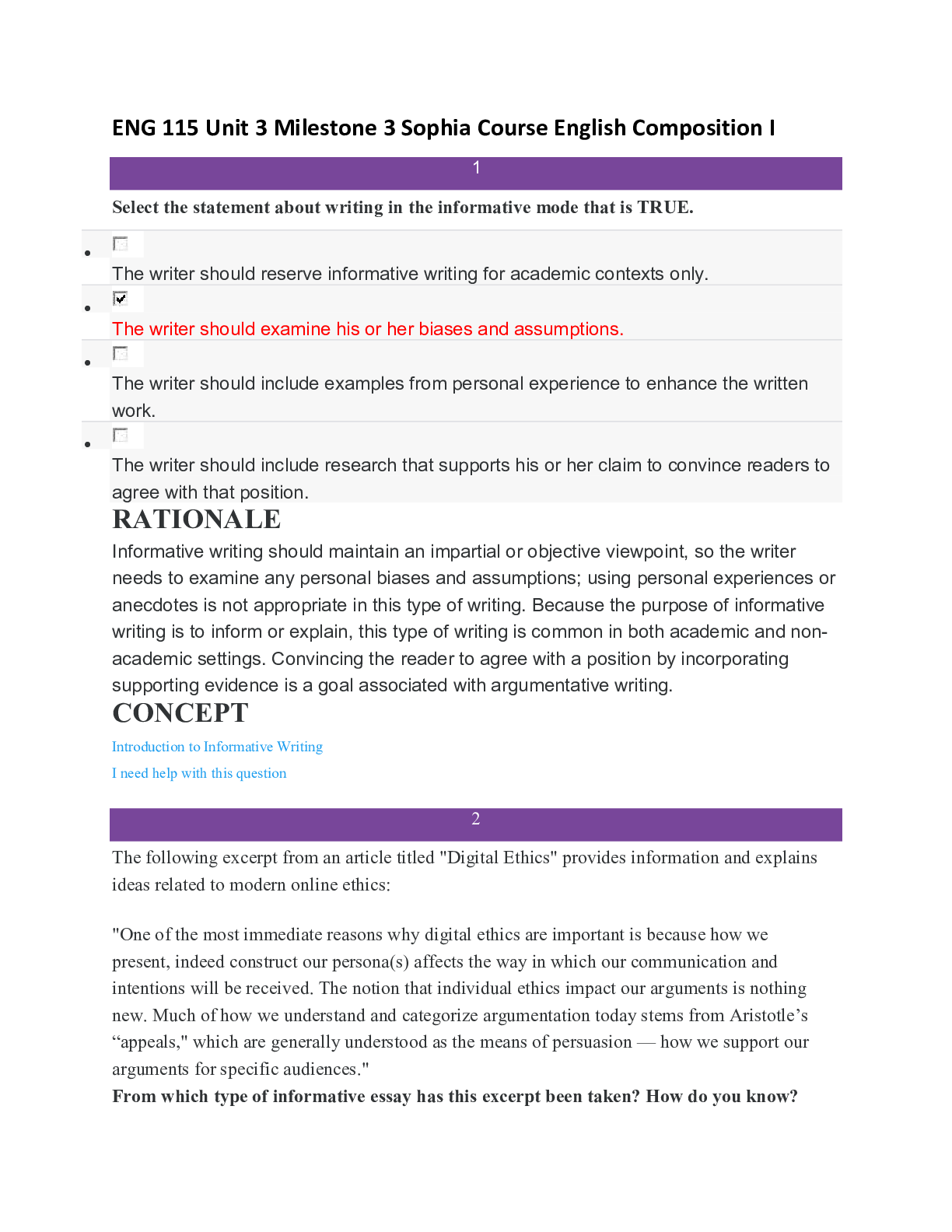 Preview image for ENG 115 Unit 3 Milestone 3 Sophia Course English Composition I